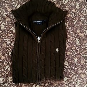 Chocolate Brown Ralph Lauren Sport zip up sweater. size Med.